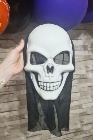 Kuru Kafa Maskesi Cadılar Bayramı Halloween Maskesi Korkunç İskelet Kurukafa Tüllü Maske