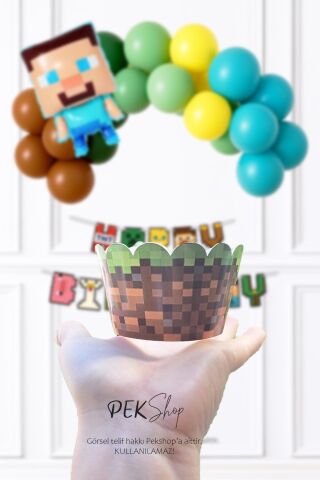 Minecraft Konsept Cupcake Sargısı 10'lu Minecraft Tema Doğum Günü