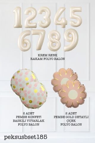 Pembe Çiçekler ve Konfeti Tema Krem Yaş Balonlu Doğum Günü Balon Seti