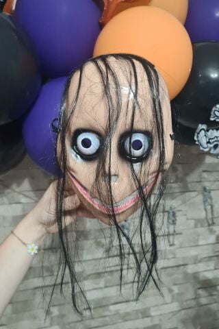 Ürkütücü Saçlı Momo Maskesi Cadılar Bayramı Halloween Maskesi Korkunç Momo Maske
