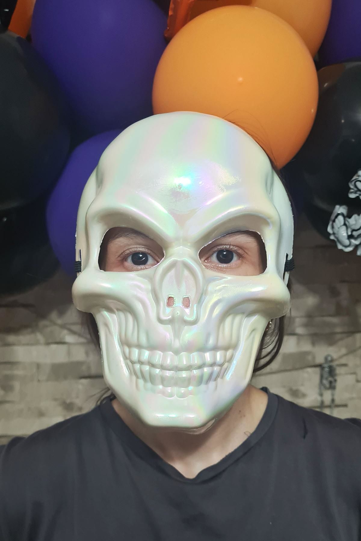 Parlak Beyaz Kuru Kafa Maskesi Cadılar Bayramı Halloween Maskesi Korkunç İskelet Kurukafa Maske
