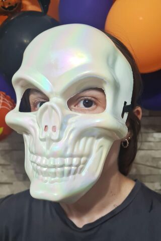 Parlak Beyaz Kuru Kafa Maskesi Cadılar Bayramı Halloween Maskesi Korkunç İskelet Kurukafa Maske