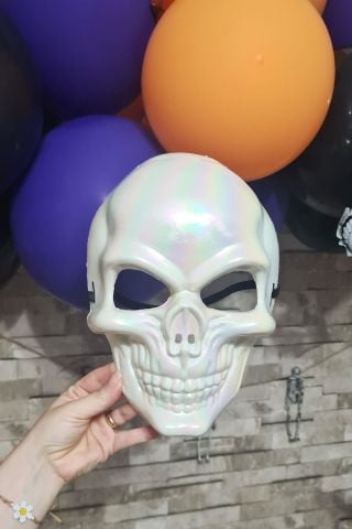 Parlak Beyaz Kuru Kafa Maskesi Cadılar Bayramı Halloween Maskesi Korkunç İskelet Kurukafa Maske