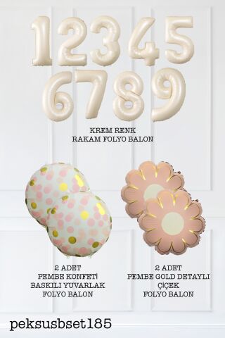 Pembe Çiçekler ve Konfeti Tema Krem Yaş Balonlu Doğum Günü Balon Seti 1