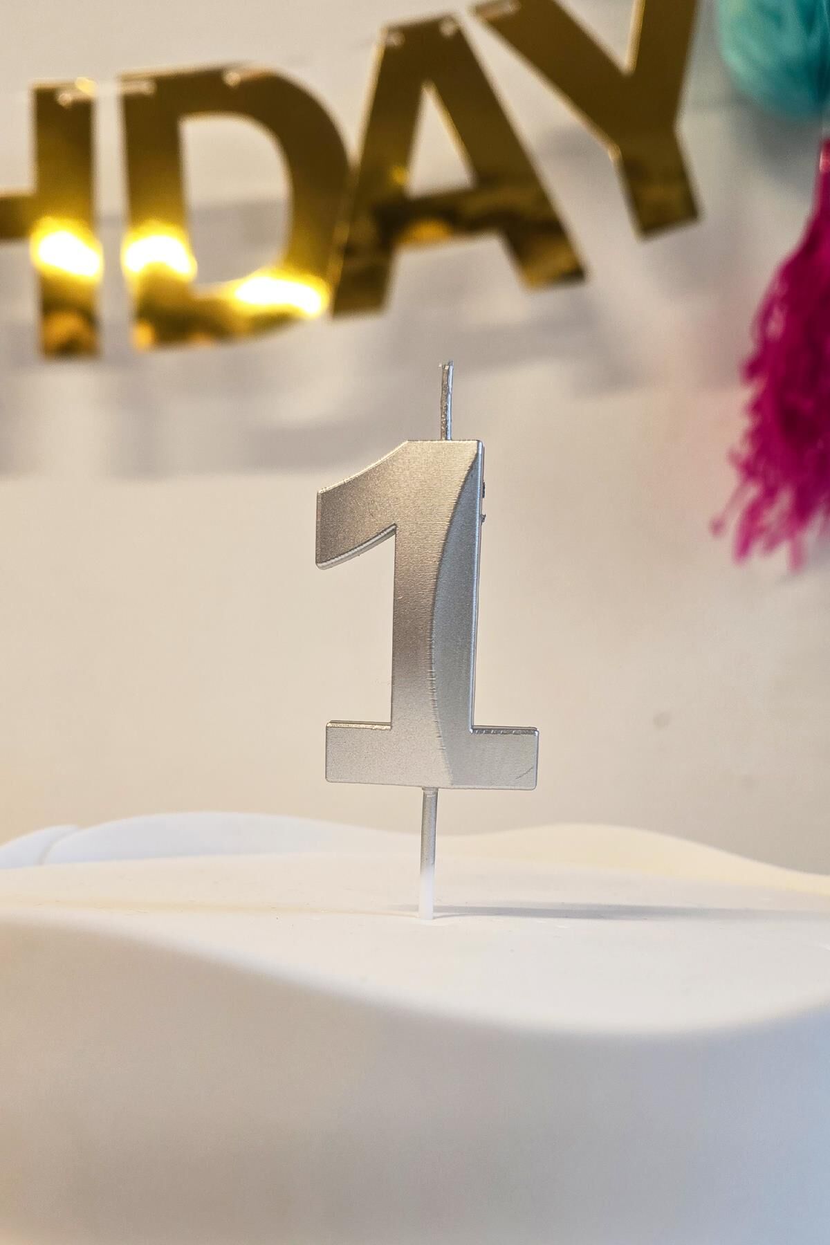 1 Yaş Gümüş Mum Rakam Pasta Mumu Yaş Mum Gümüş Renk