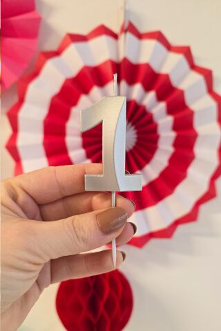 1 Yaş Gümüş Mum Rakam Pasta Mumu Yaş Mum Gümüş Renk