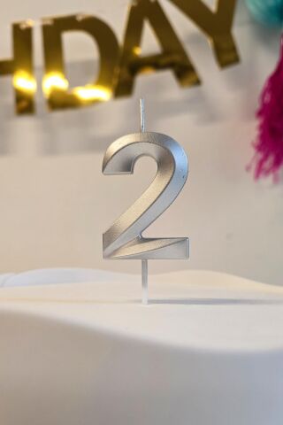 2 Yaş Gümüş Mum Rakam Pasta Mumu Yaş Mum Gümüş Renk