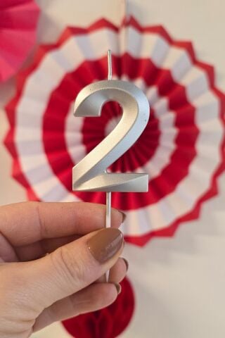 2 Yaş Gümüş Mum Rakam Pasta Mumu Yaş Mum Gümüş Renk