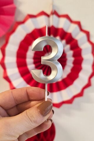 3 Yaş Gümüş Mum Rakam Pasta Mumu Yaş Mum Gümüş Renk