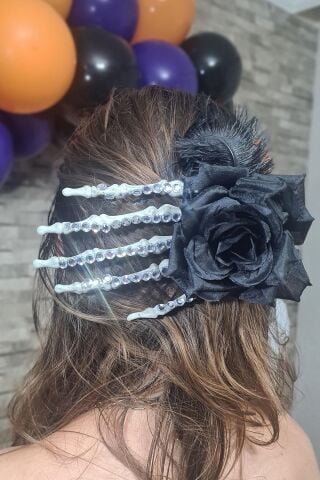 Çiçekli Parlak İskelet Eli Cadılar Bayramı Tokası Halloween Saç Tokası Aksesuarları