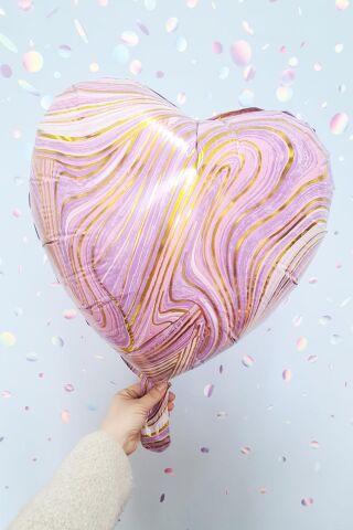 Mor Mermer Kalp Folyo Balon Retro Balon Kalp Şekilli 18inç 45cm