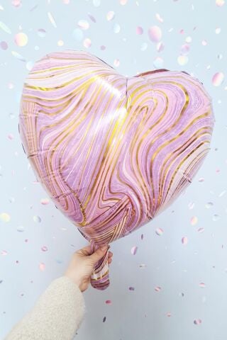 Mor Mermer Kalp Folyo Balon Retro Balon Kalp Şekilli 18inç 45cm