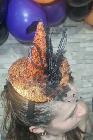 Cadılar Bayramı Tacı Turuncu Şapkalı Çiçekli Halloween Saç Aksesuarı Taç
