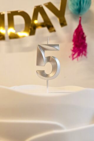 5 Yaş Gümüş Mum Rakam Pasta Mumu Yaş Mum Gümüş Renk