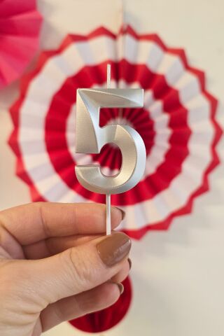 5 Yaş Gümüş Mum Rakam Pasta Mumu Yaş Mum Gümüş Renk