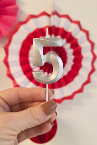 5 Yaş Gümüş Mum Rakam Pasta Mumu Yaş Mum Gümüş Renk