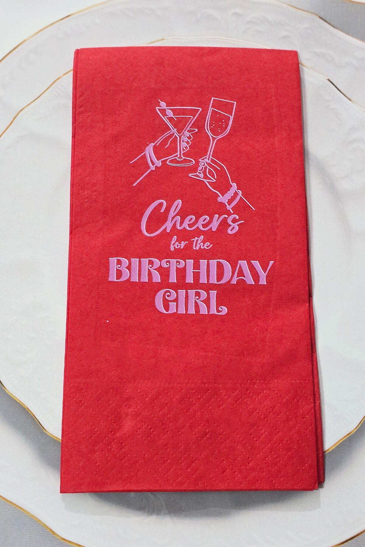 Cheers for the Birthday Girl Konsept Kırmızı Baskılı Peçete