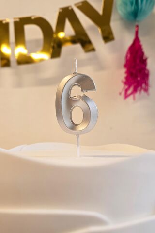 6 Yaş Gümüş Mum Rakam Pasta Mumu Yaş Mum Gümüş Renk