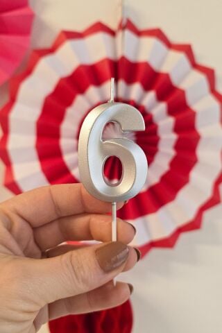 6 Yaş Gümüş Mum Rakam Pasta Mumu Yaş Mum Gümüş Renk