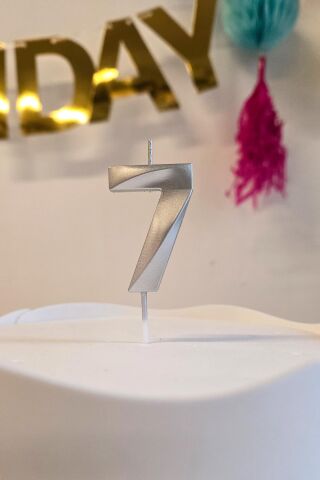 7 Yaş Gümüş Mum Rakam Pasta Mumu Yaş Mum Gümüş Renk