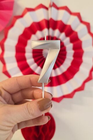 7 Yaş Gümüş Mum Rakam Pasta Mumu Yaş Mum Gümüş Renk