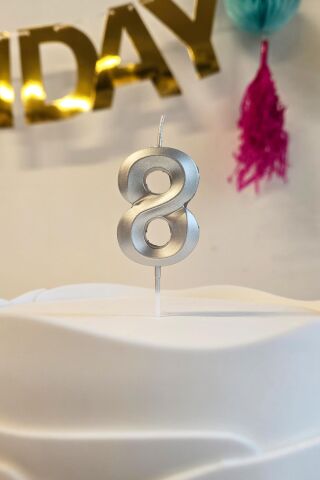 8 Yaş Gümüş Mum Rakam Pasta Mumu Yaş Mum Gümüş Renk