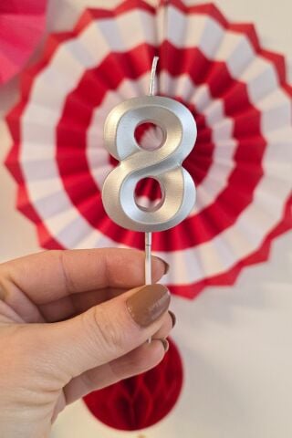 8 Yaş Gümüş Mum Rakam Pasta Mumu Yaş Mum Gümüş Renk