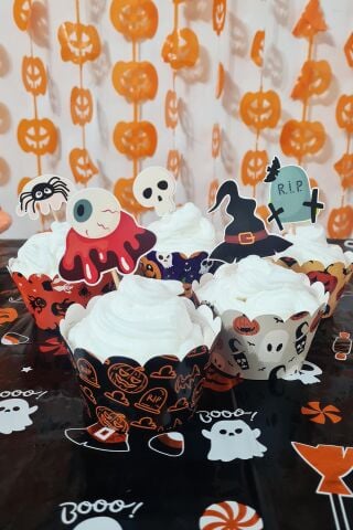Cadılar Bayramı Korkunç Kürdan Süsleri Model 2 Cupcake Süsleri Lüks Büyük Boy 10lu Paket