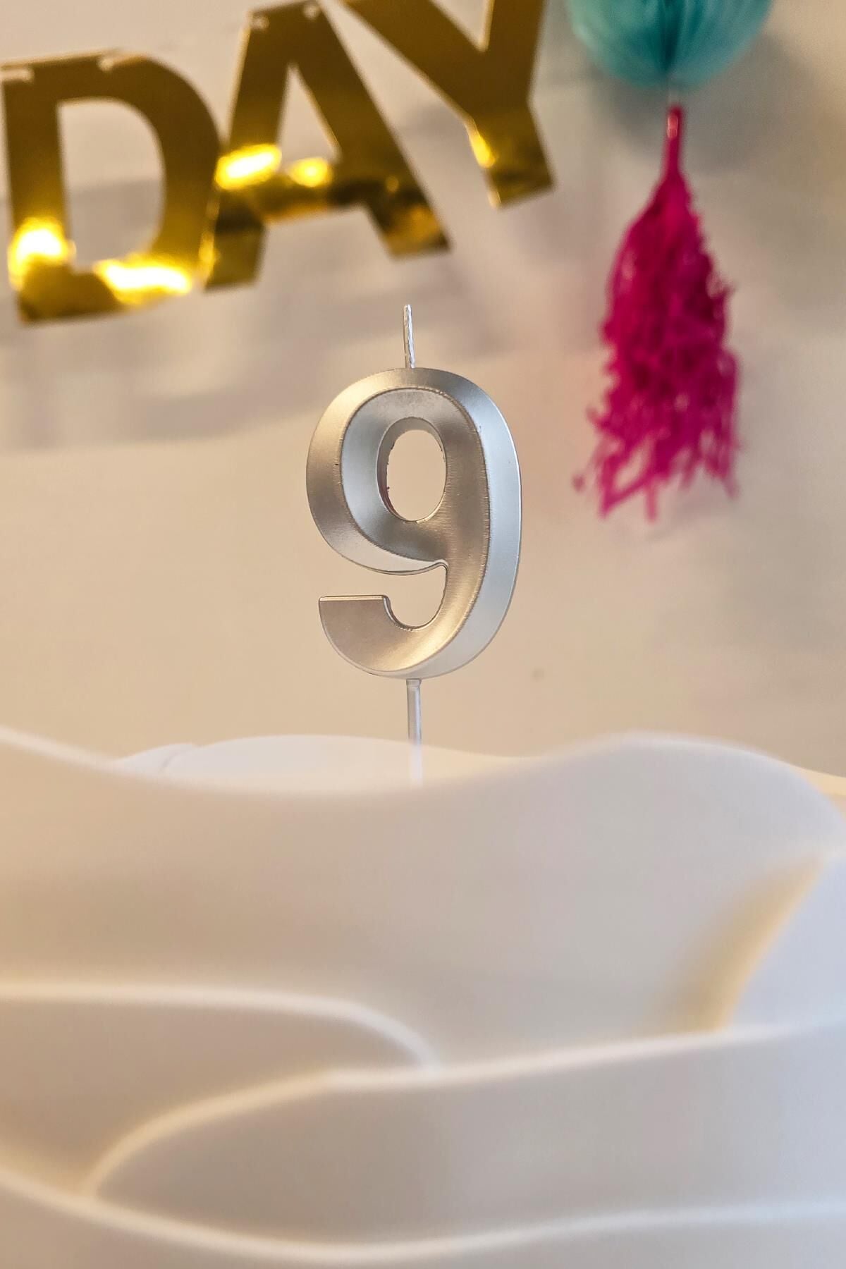 9 Yaş Gümüş Mum Rakam Pasta Mumu Yaş Mum Gümüş Renk