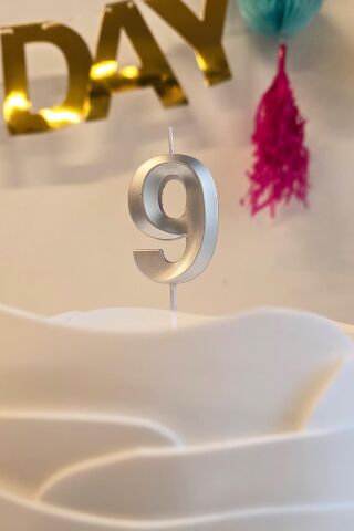 9 Yaş Gümüş Mum Rakam Pasta Mumu Yaş Mum Gümüş Renk