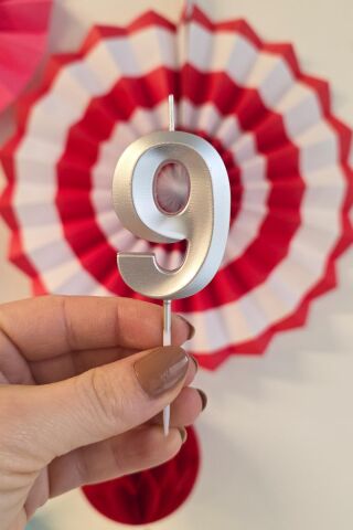 9 Yaş Gümüş Mum Rakam Pasta Mumu Yaş Mum Gümüş Renk