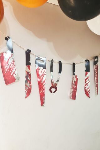 Kanlı Bıçak Satır Testere Banner Cadılar Bayramı Süsleri İpe Dizili Banner Süs Halloween Süsleri