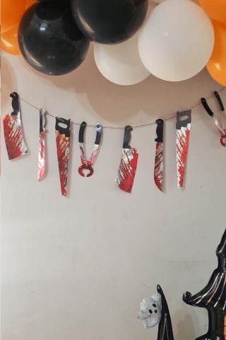 Kanlı Bıçak Satır Testere Banner Cadılar Bayramı Süsleri İpe Dizili Banner Süs Halloween Süsleri