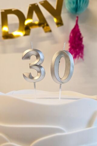 30 Yaş Gümüş Mum Rakam Pasta Mumu Yaş Mum Gümüş Renk