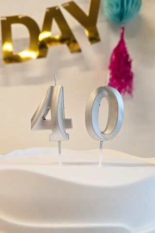 40 Yaş Gümüş Mum Rakam Pasta Mumu Yaş Mum Gümüş Renk
