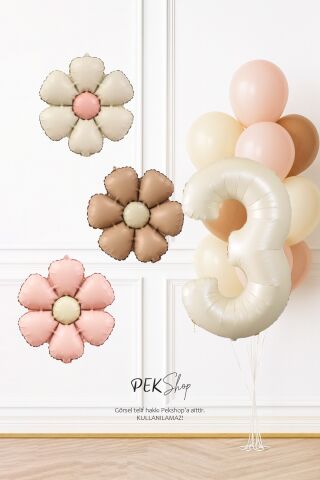 Bohem Papatya Tema Doğum Günü Balon Seti Bohem Papatyalar ve Yaş Balonlu Retro Balon Seti