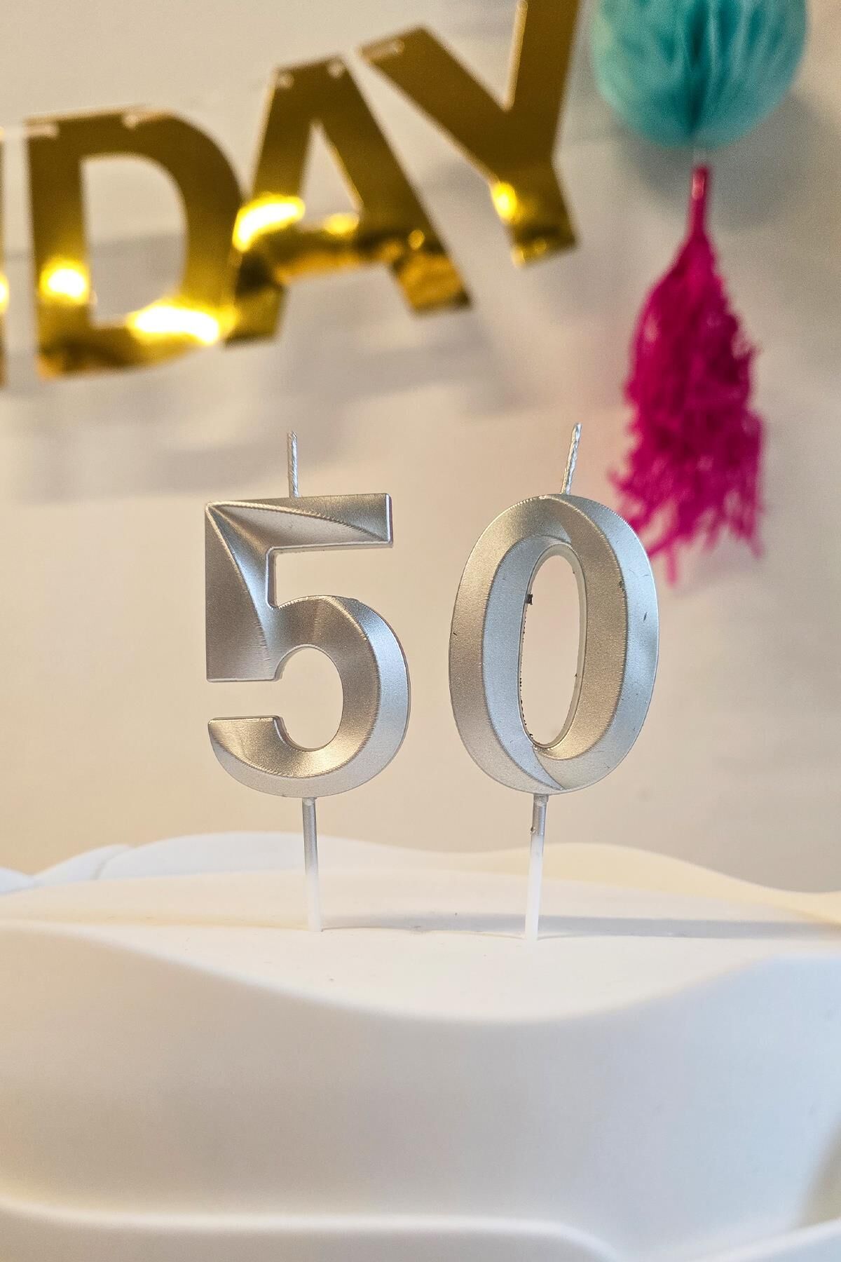 50 Yaş Gümüş Mum Rakam Pasta Mumu Yaş Mum Gümüş Renk
