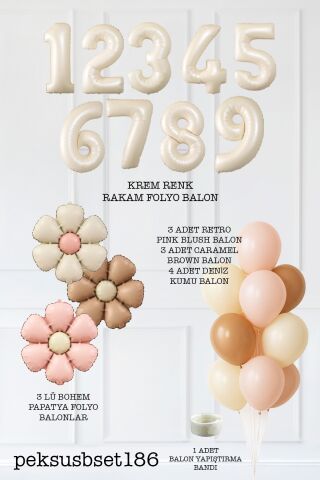 Bohem Papatya Tema Doğum Günü Balon Seti Bohem Papatyalar ve Yaş Balonlu Retro Balon Seti 1