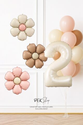 Bohem Papatya Tema Doğum Günü Balon Seti Bohem Papatyalar ve Yaş Balonlu Retro Balon Seti 2