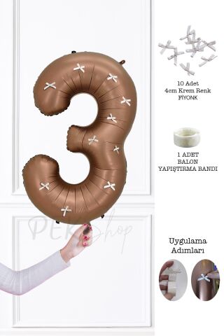 Fiyonklu Retro Çikolata Kahve Rakam Balon 80 cm Fiyonk Kurdeleli 1
