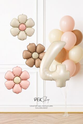 Bohem Papatya Tema Doğum Günü Balon Seti Bohem Papatyalar ve Yaş Balonlu Retro Balon Seti 4