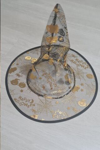 Cadılar Bayramı Şapkası Tül Gold Desenli Halloween Şapkası