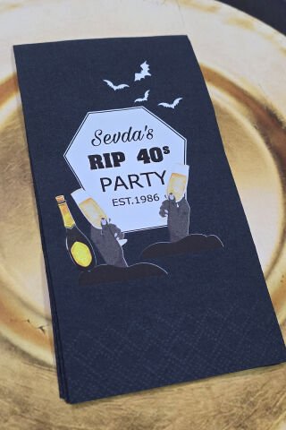 RIP Doğum Günü Konsept Baskılı Siyah Peçete