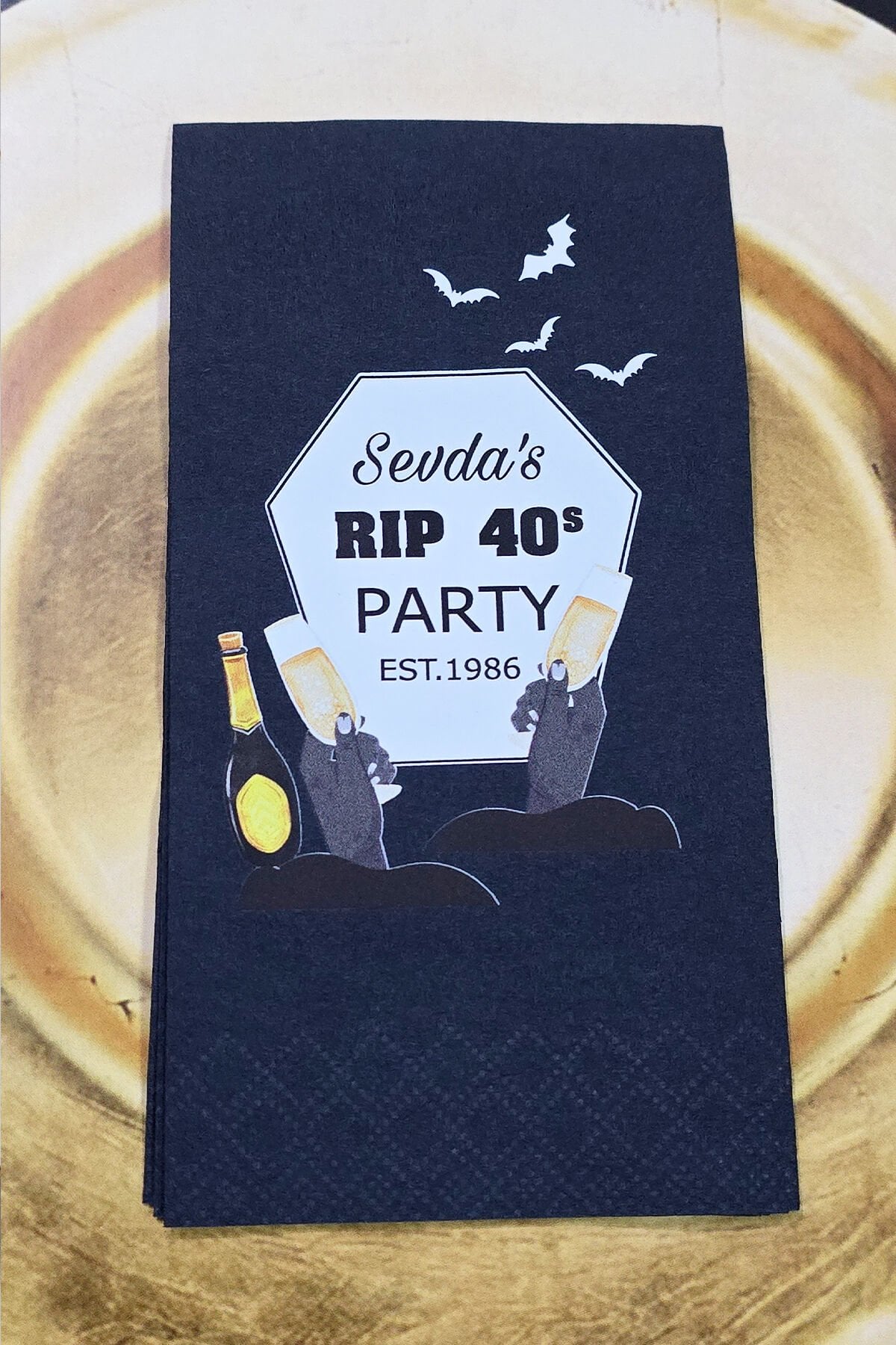 RIP Doğum Günü Konsept Baskılı Siyah Peçete