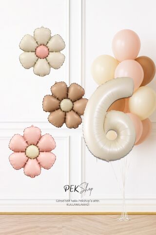 Bohem Papatya Tema Doğum Günü Balon Seti Bohem Papatyalar ve Yaş Balonlu Retro Balon Seti 6