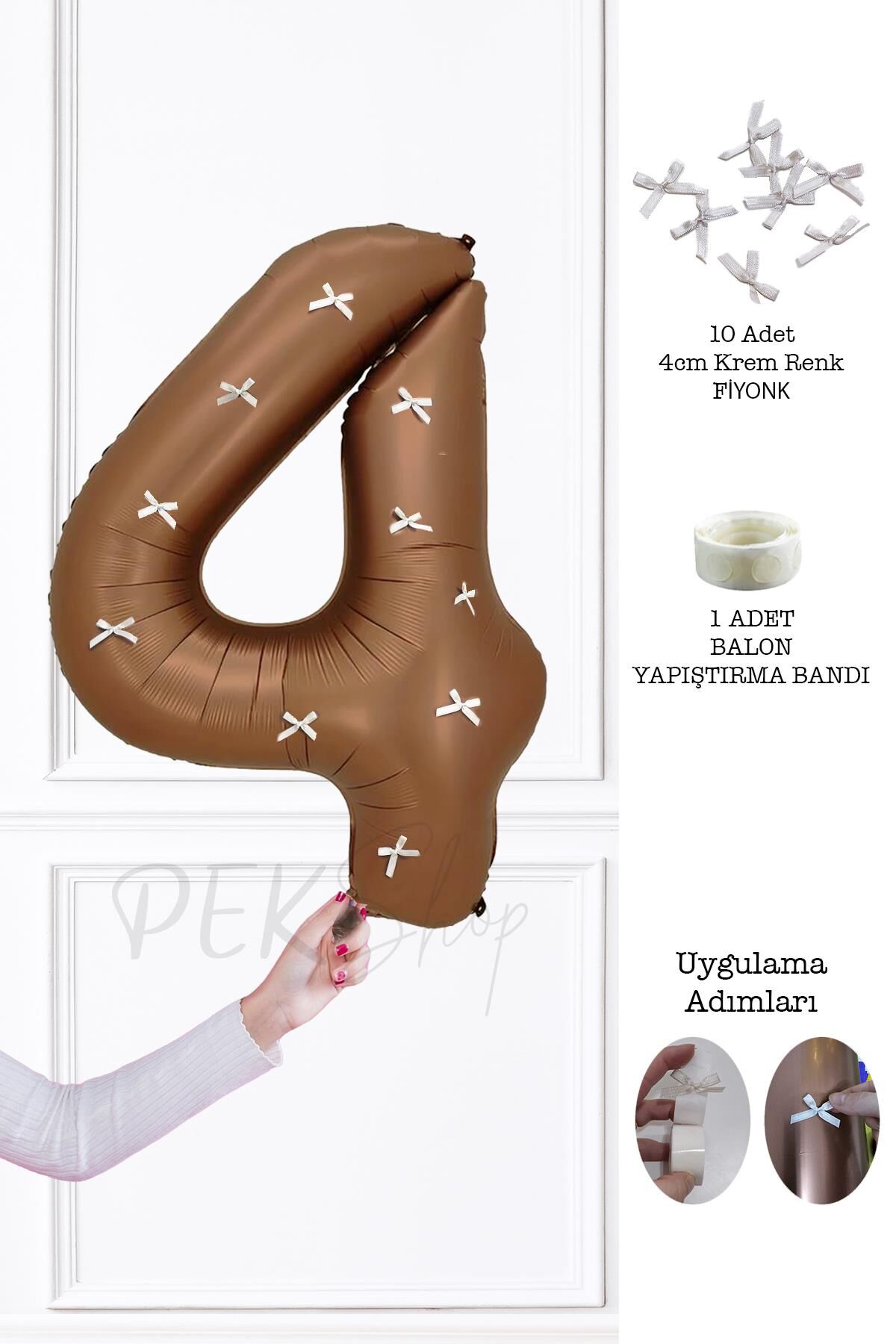 Fiyonklu Retro Çikolata Kahve Rakam Balon 80 cm Fiyonk Kurdeleli 4