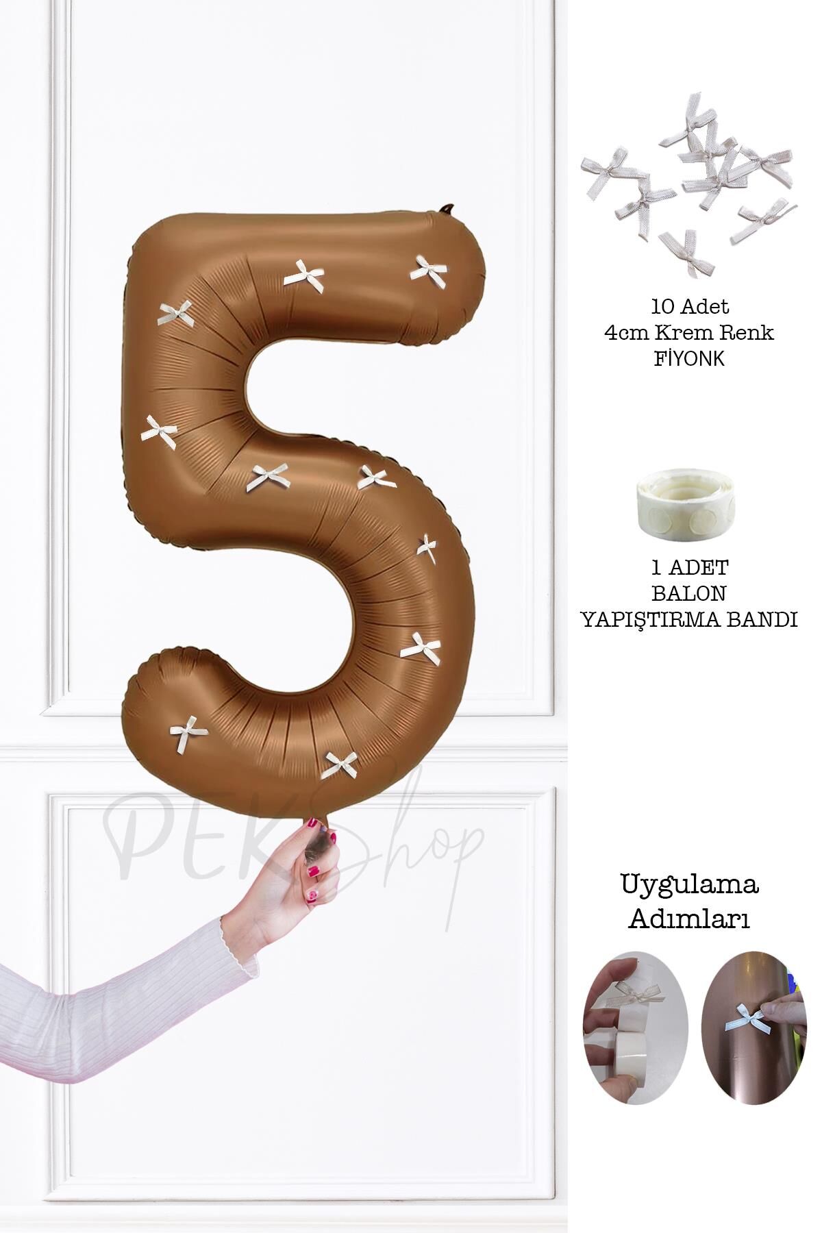Fiyonklu Retro Çikolata Kahve Rakam Balon 80 cm Fiyonk Kurdeleli 5