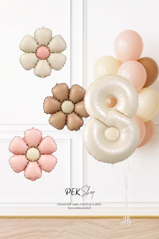 Bohem Papatya Tema Doğum Günü Balon Seti Bohem Papatyalar ve Yaş Balonlu Retro Balon Seti 8