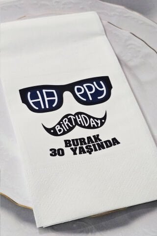 Happy Birthday Gözlük Bıyık Konsept Baskılı Peçete