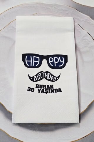 Happy Birthday Gözlük Bıyık Konsept Baskılı Peçete